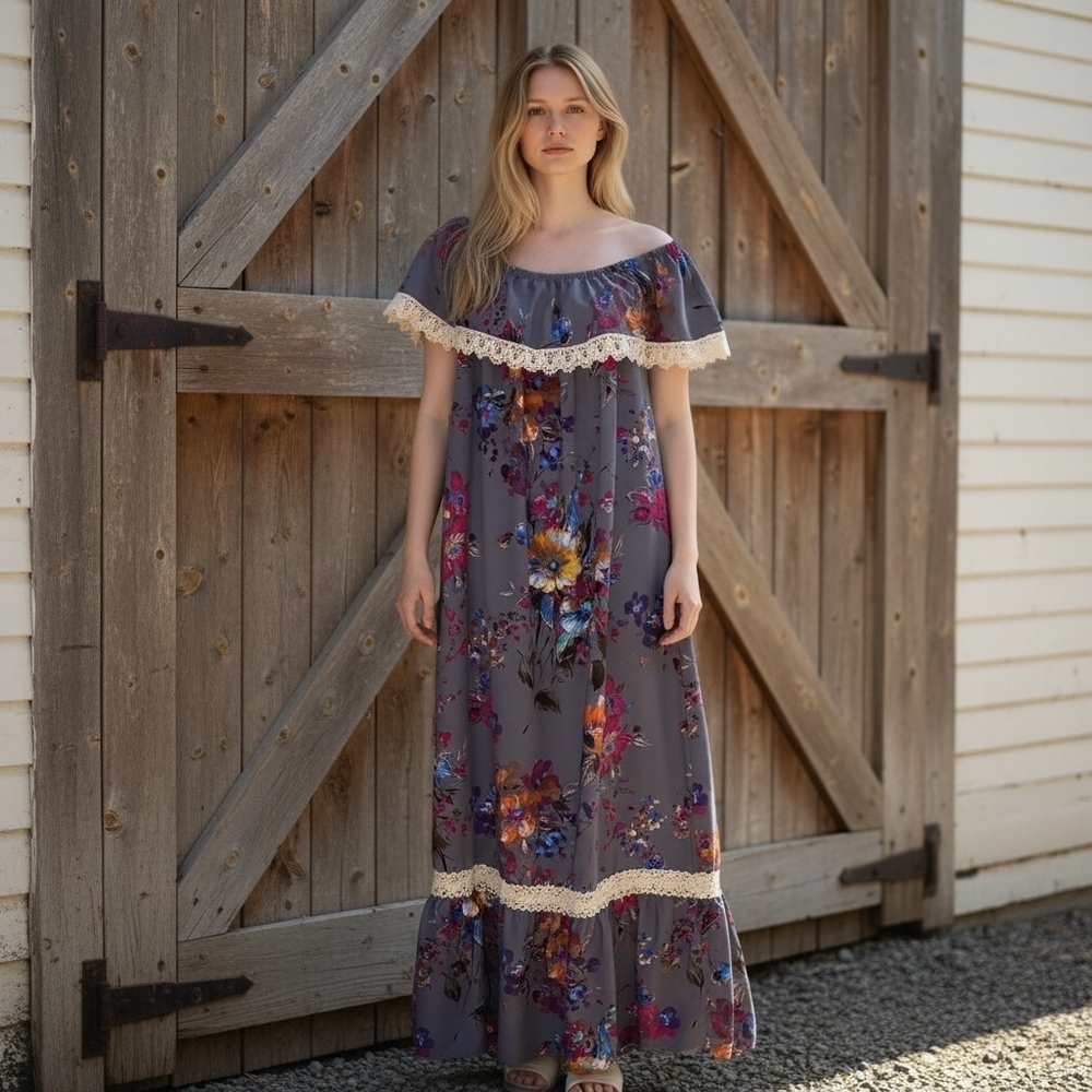 Umgee Multicolor Floral Print Sundress with Crochet Trim